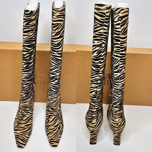 SOLD Anthropologie Bibi Lou Zebra Suede Leather Knee High Stiletto Boots - Picture 13 of 15